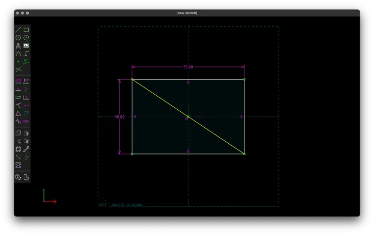 The same rectangle but with a green line crossing it diagonally and the origin at the midpoint of the green line, centering the rectangle on the origin.